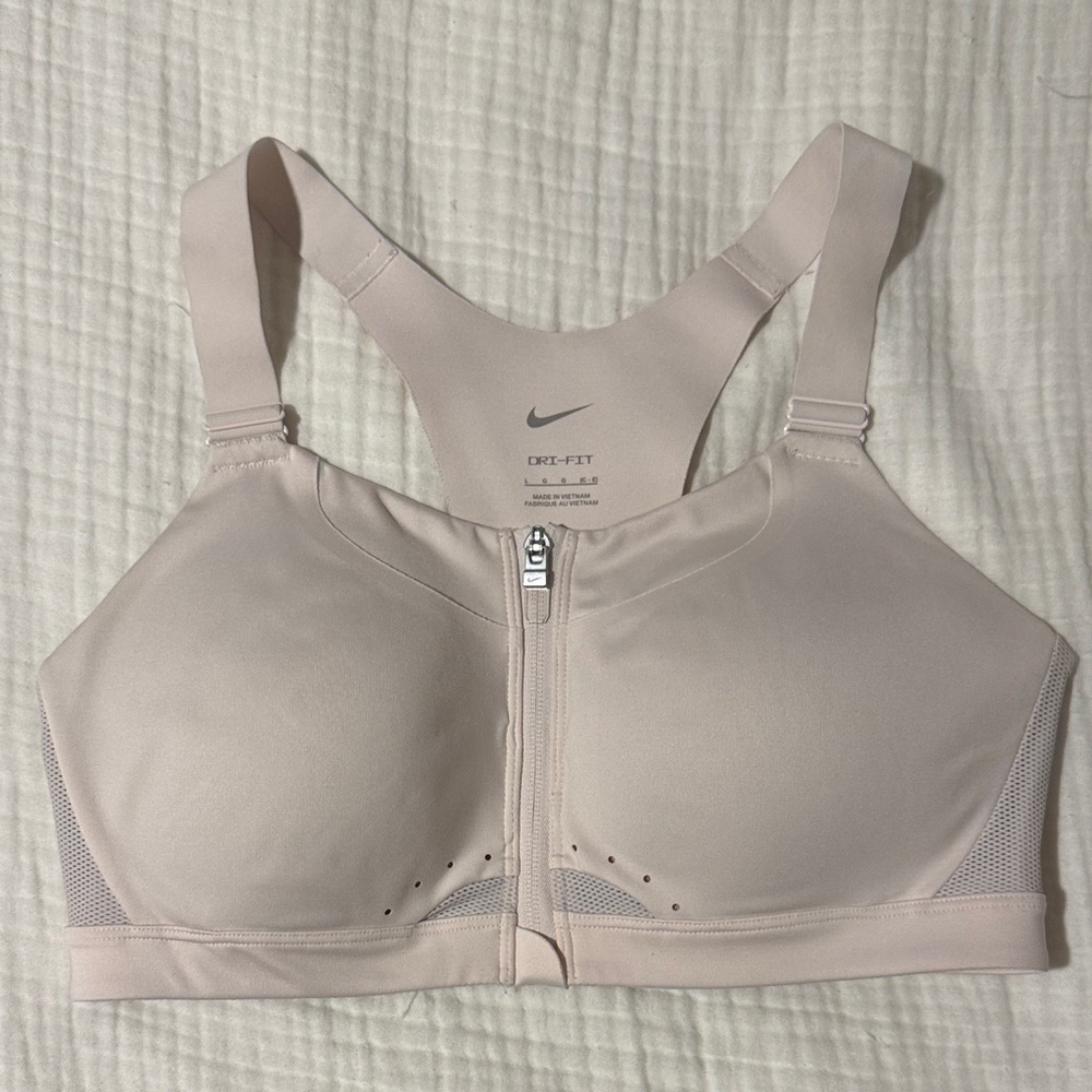 Nike Dri-FIT Front-Zip Light Pink Sports Bra, sz L
